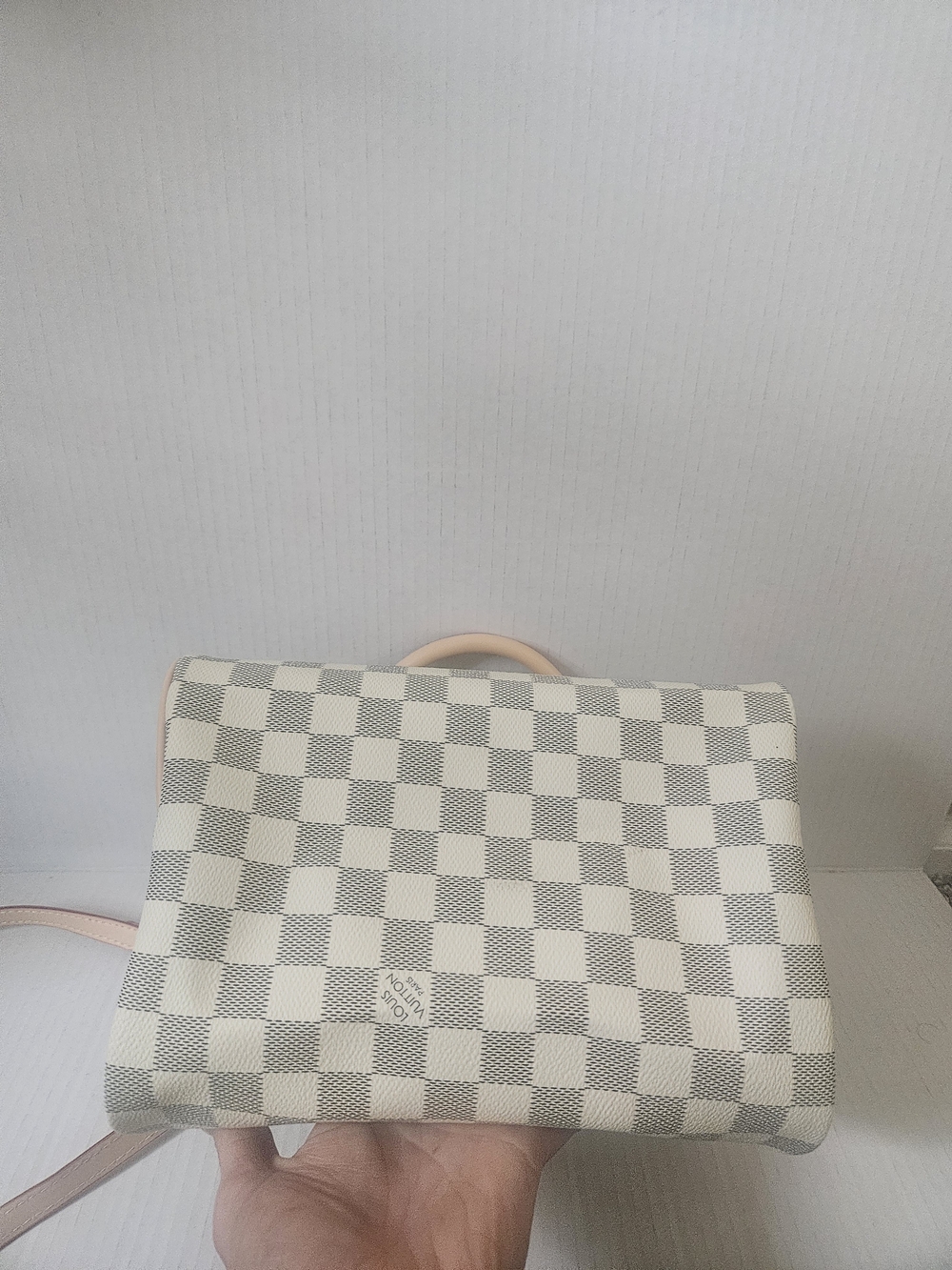 Cream Checkered Women's Satchel Bag with Leather Trim Speedy 25 - Picture 6 of 11